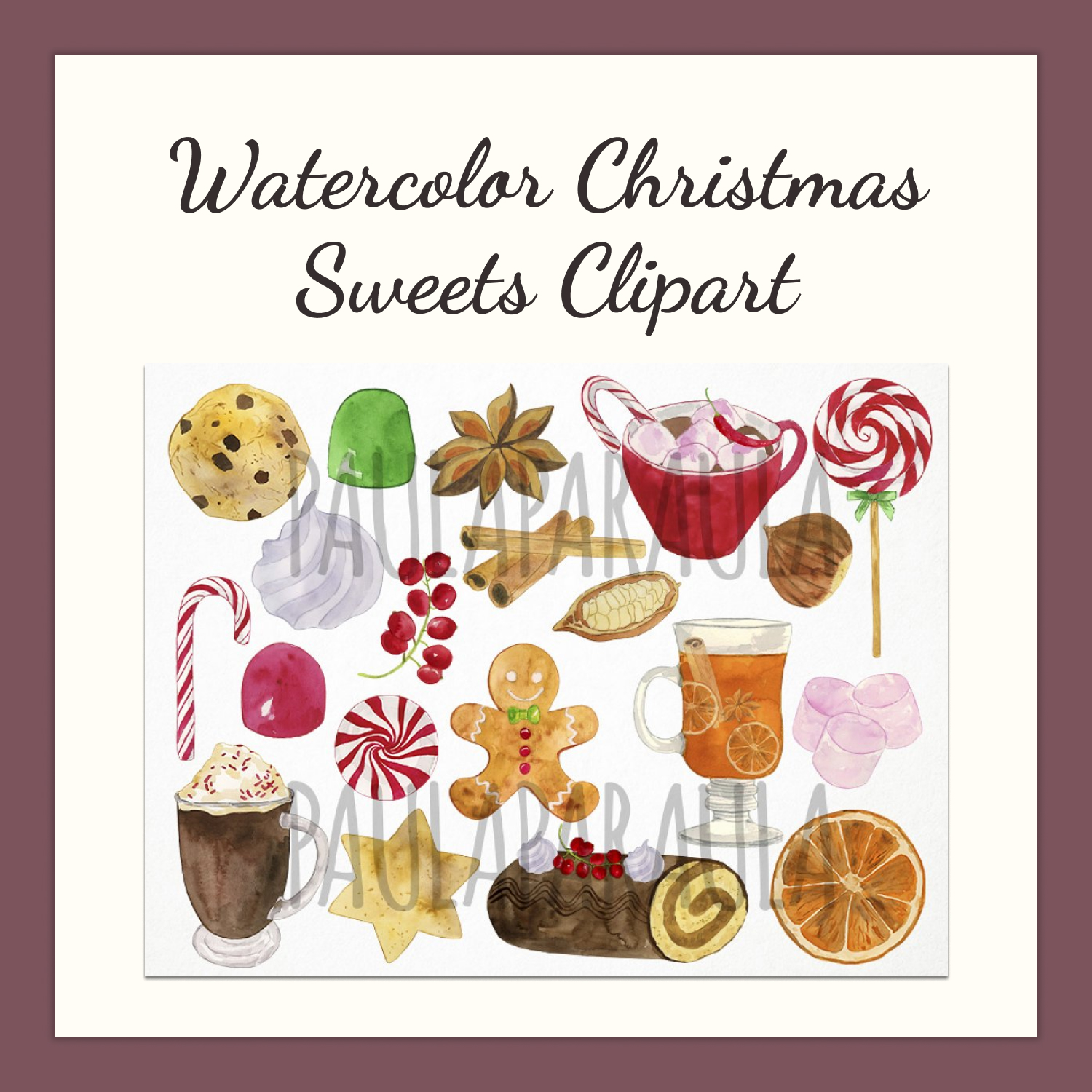 Watercolor christmas sweets clipart preview.