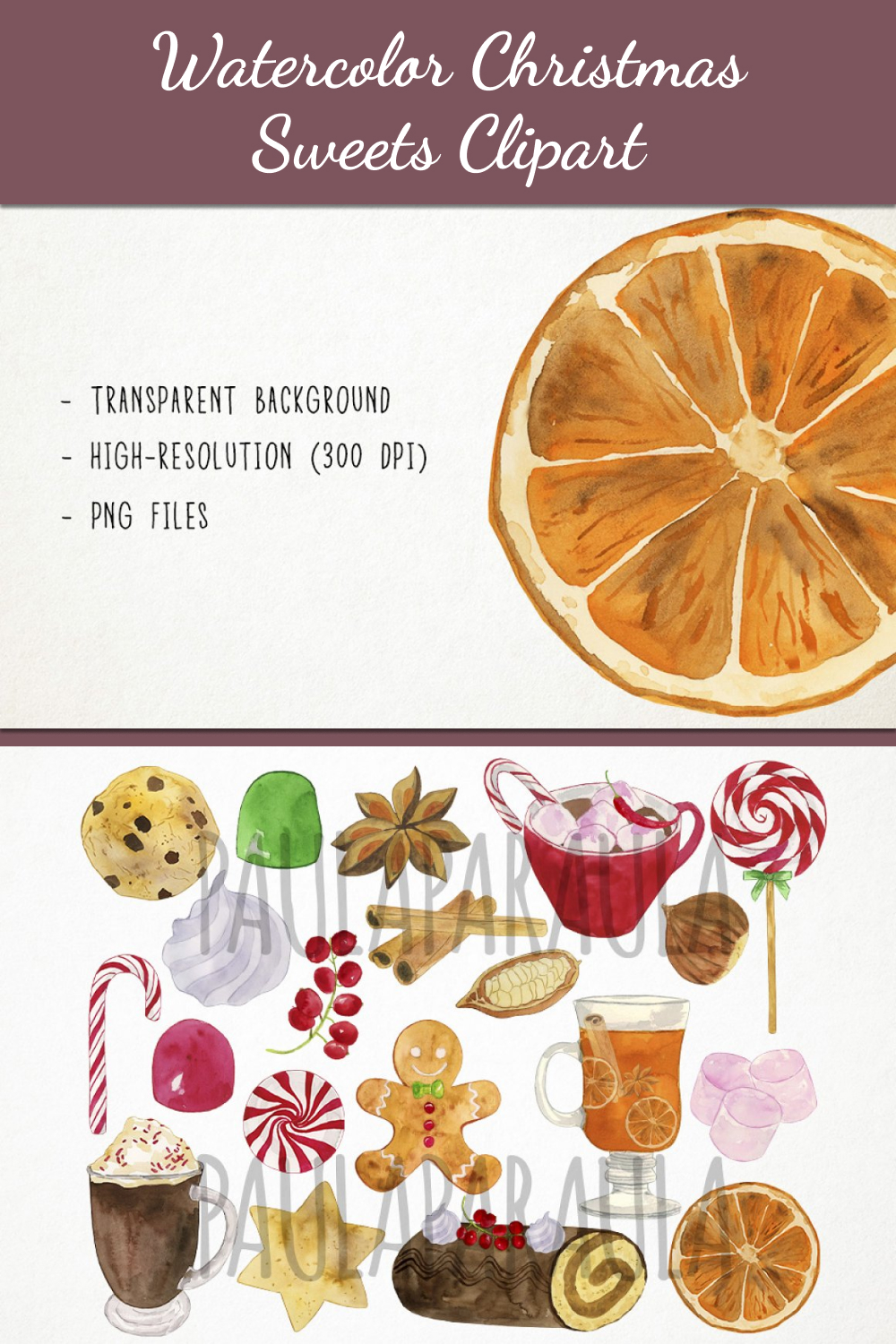 Watercolor christmas sweets clipart of pineterest.