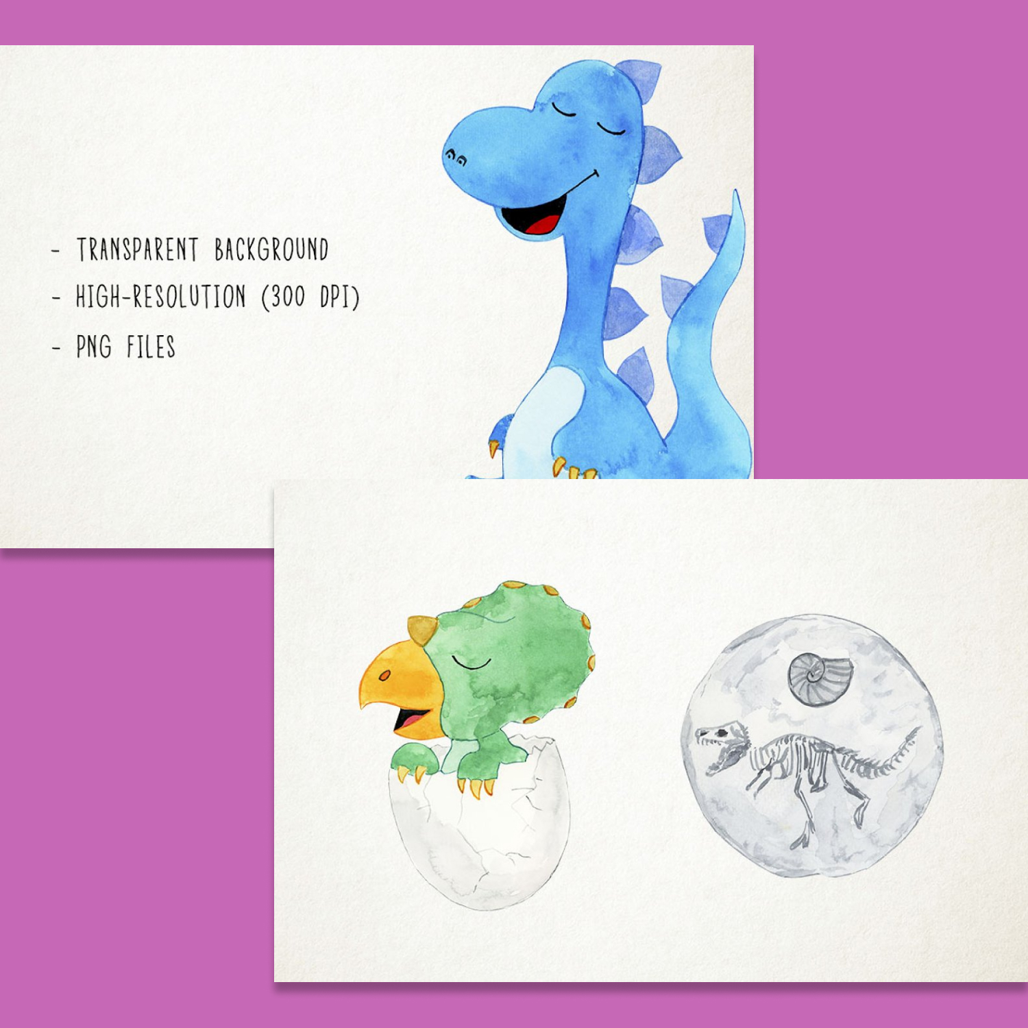 Prints of watercolor dinosaurs clipart.