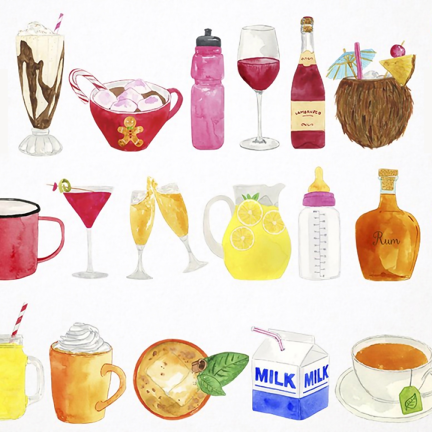 Prints of watercolor drinks beverage clipart.