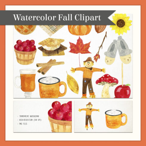 Watercolor fall clipart preview.