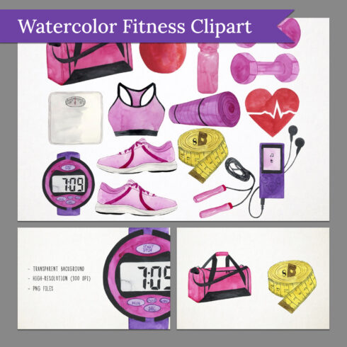 Watercolor fitness clipart preview.