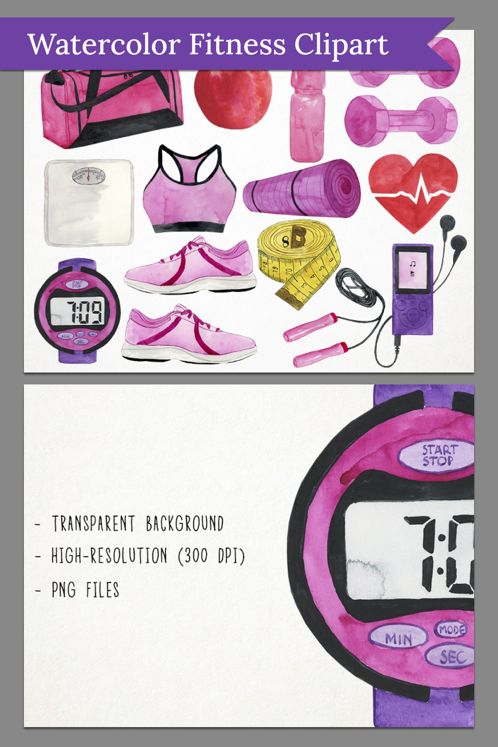 Watercolor fitness clipart of pinterest.