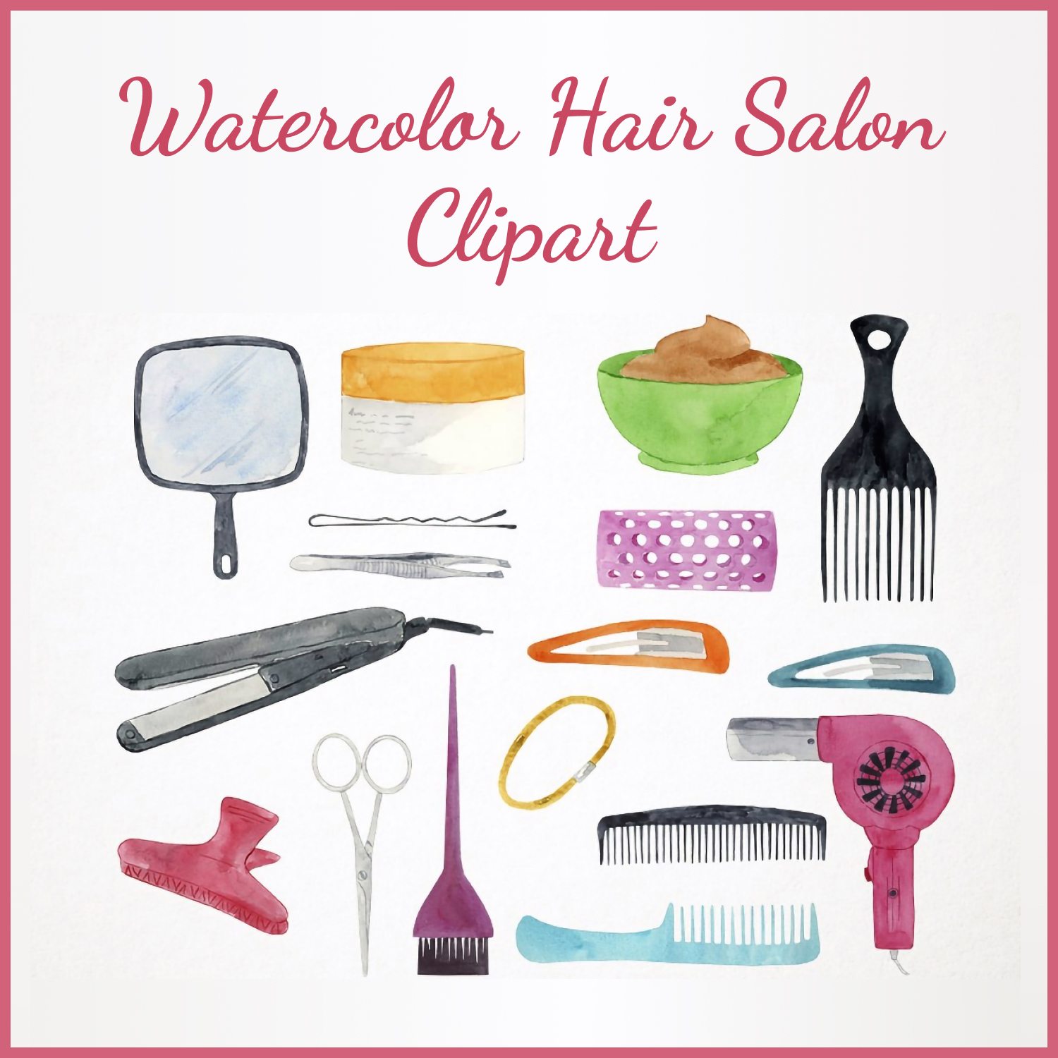 Watercolor hair salon clipart preview.