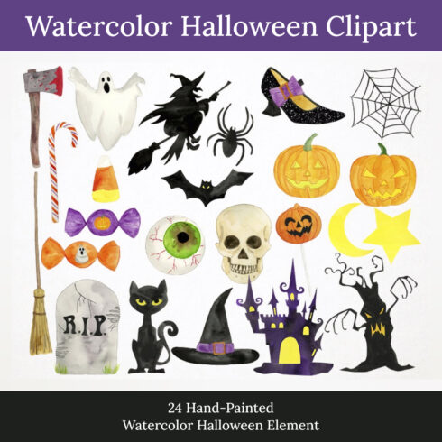 Watercolor halloween clipart preview.