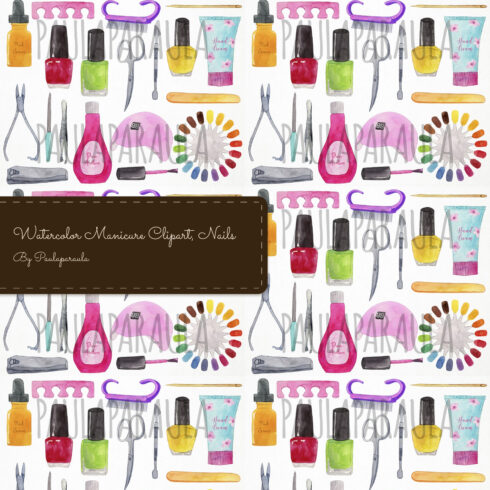Prints of watercolor manicure clipart nails.
