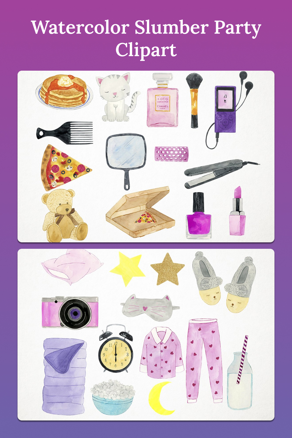 Watercolor slumber party clipart of pinterest.