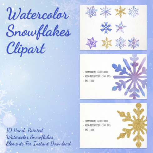 Watercolor snowflakes clipart preview.