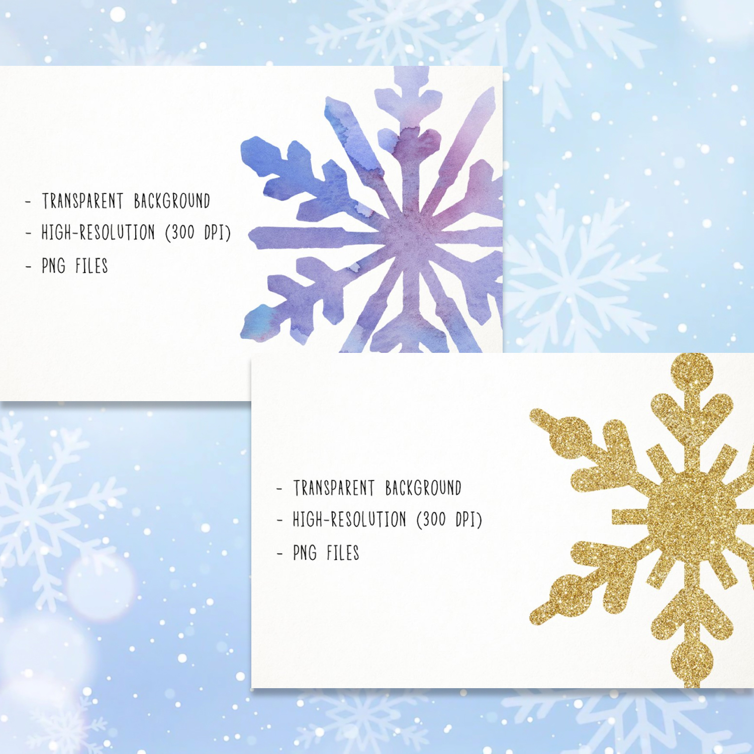 Prints of watercolor snowflakes clipart.