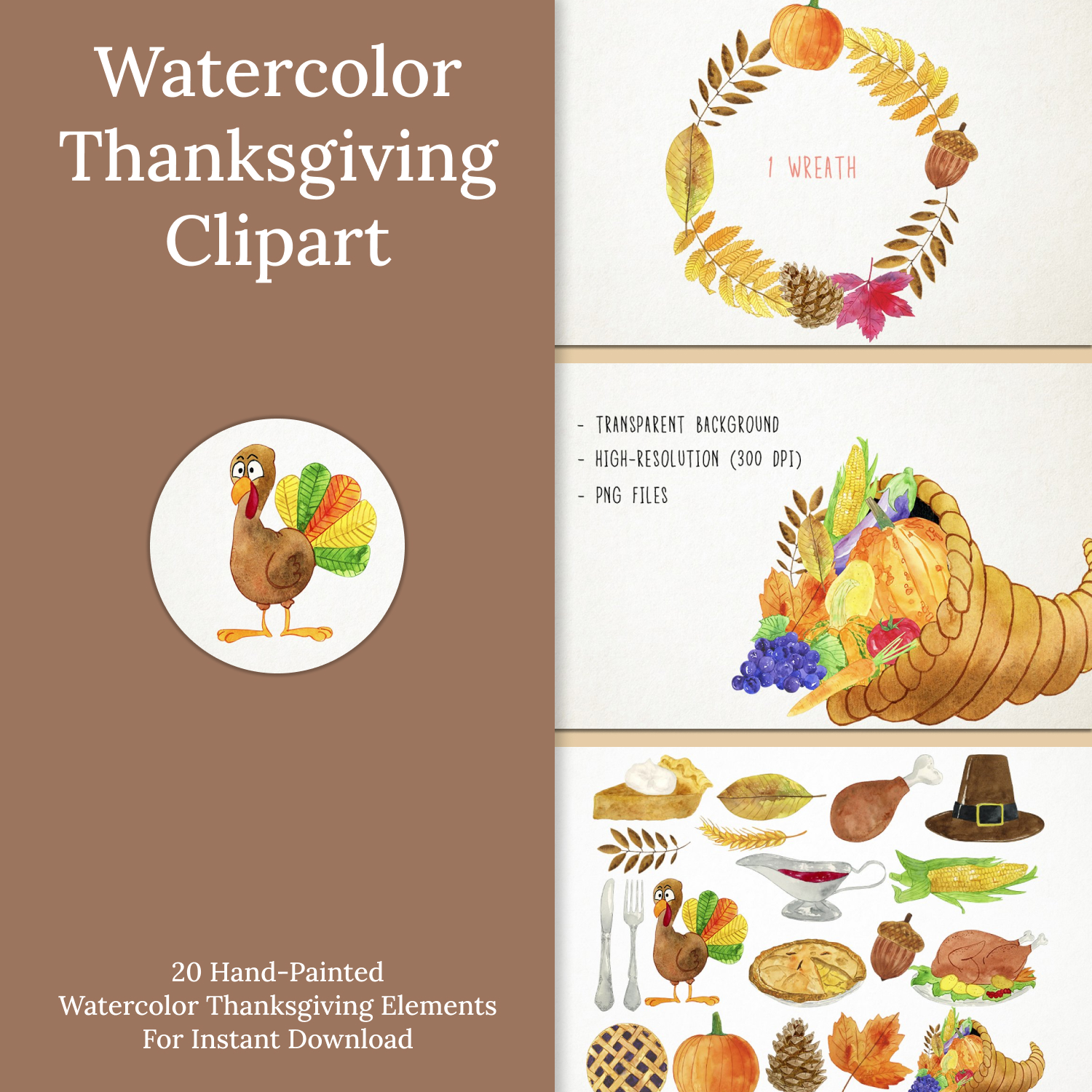 Watercolor thanksgiving clipart preview.