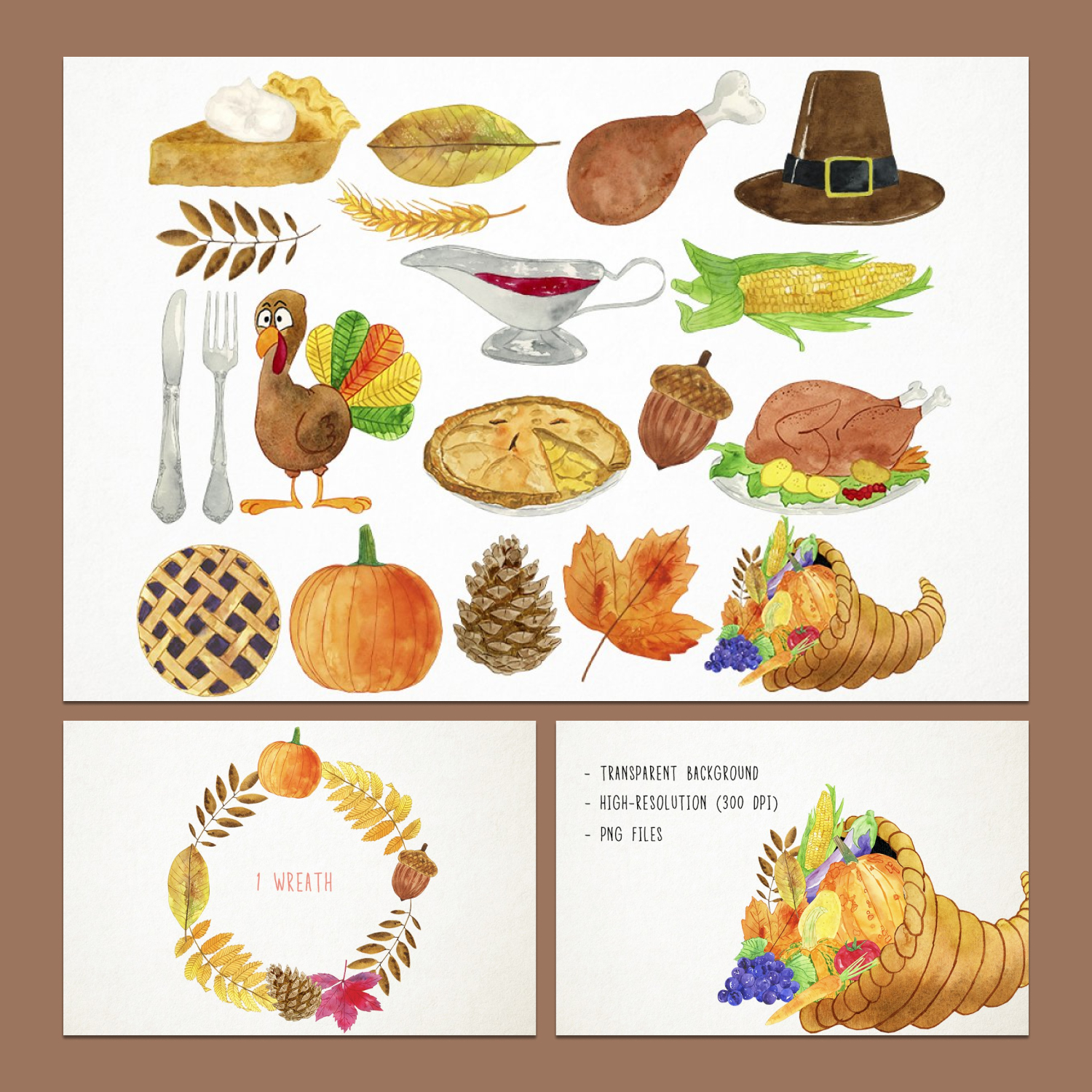 Prints of watercolor thanksgiving clipart.