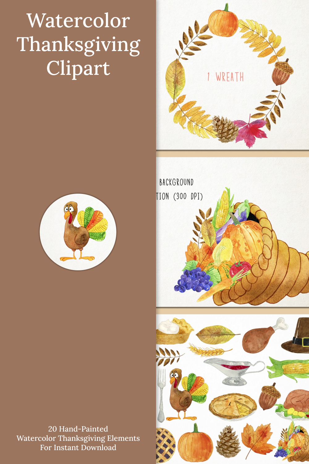 Watercolor thanksgiving clipart of pineterst.