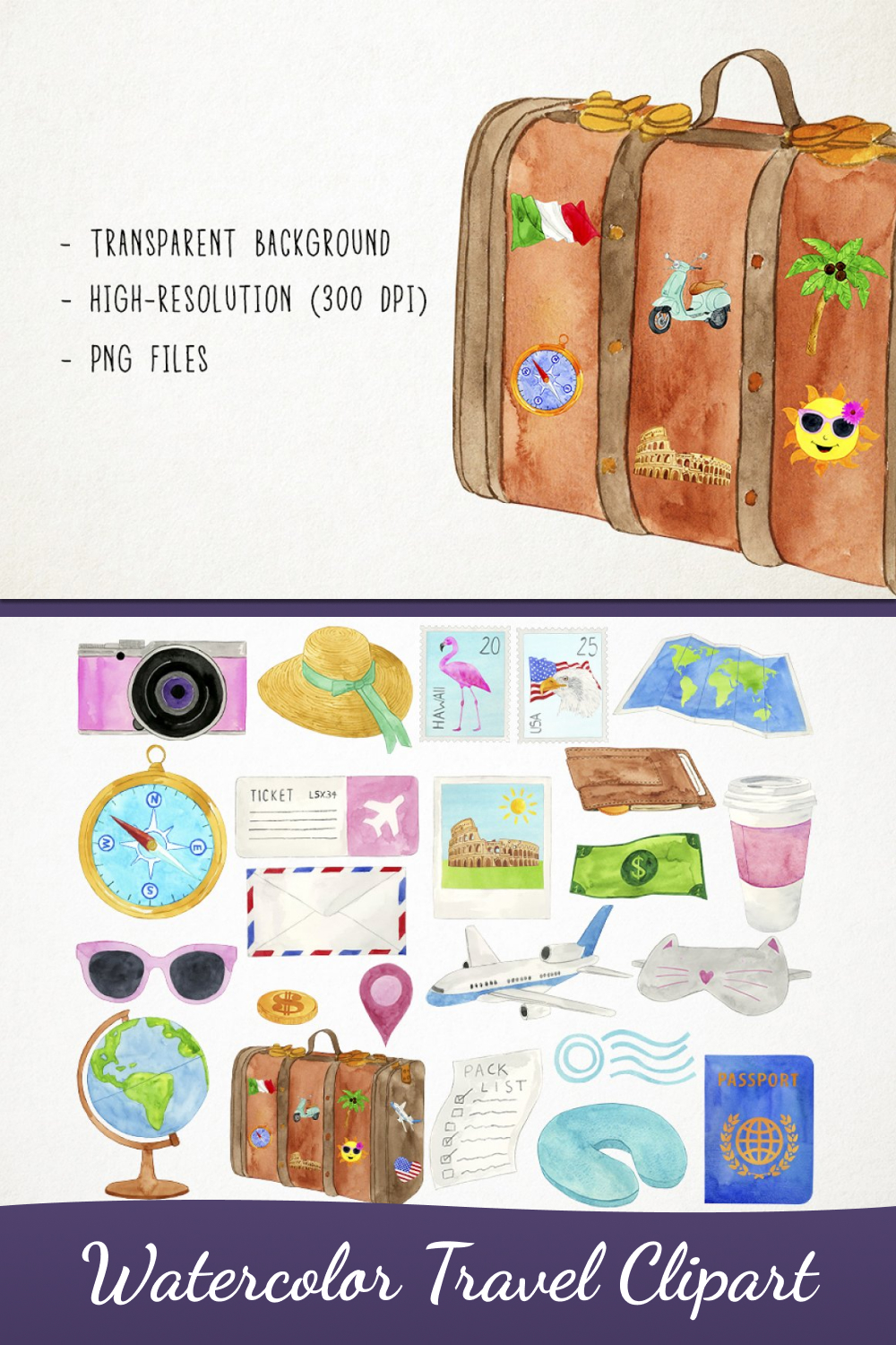 Watercolor travel clipart of pinterest.