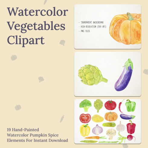 Prints of watercolor vegetables clipart.