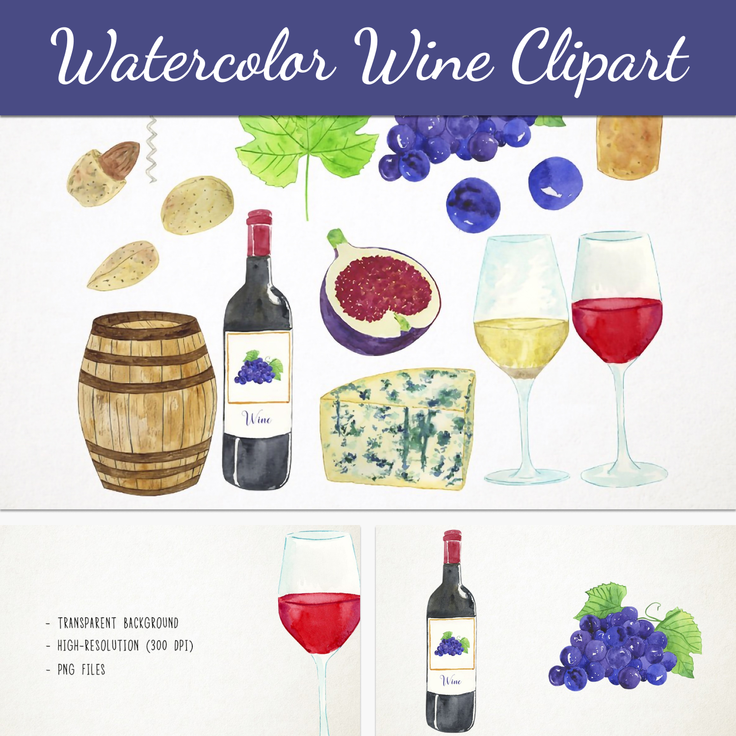 Prints of watercolor wine clipart.