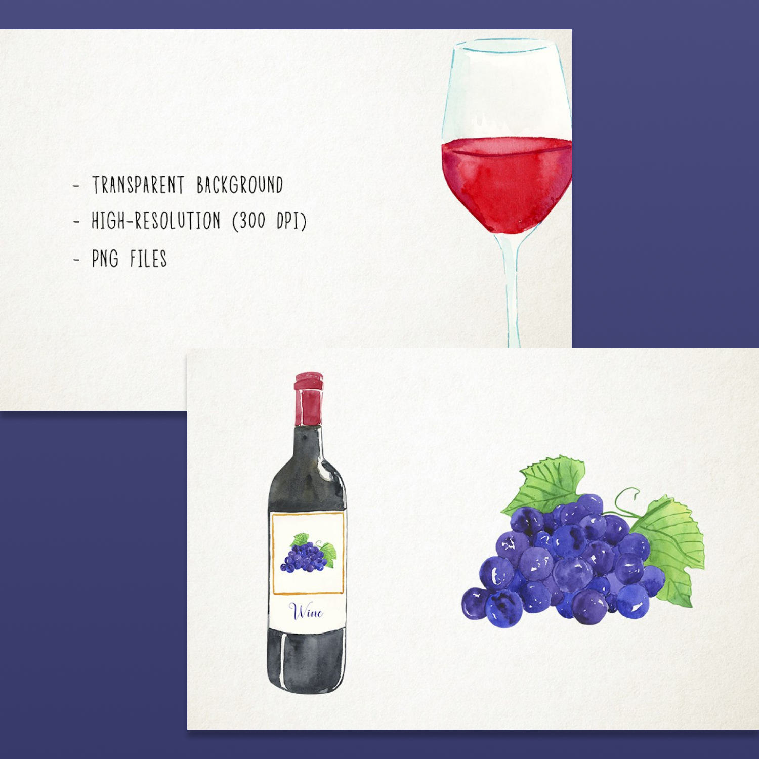 Watercolor wine clipart preview.