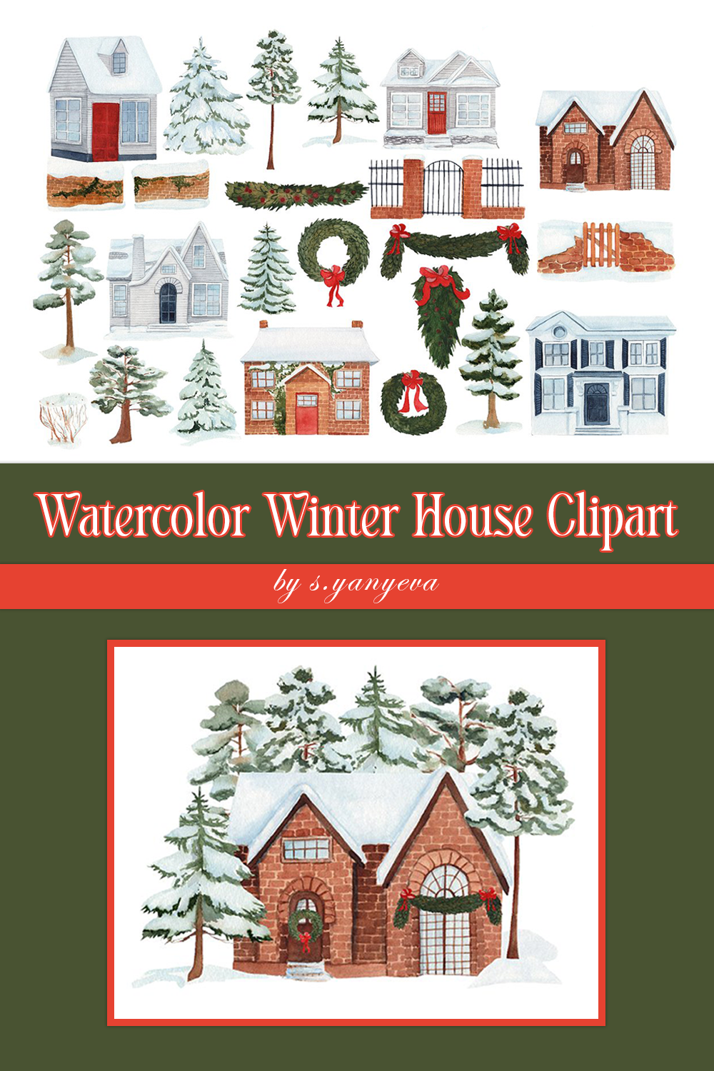 Watercolor winter house clipart of pinterest.