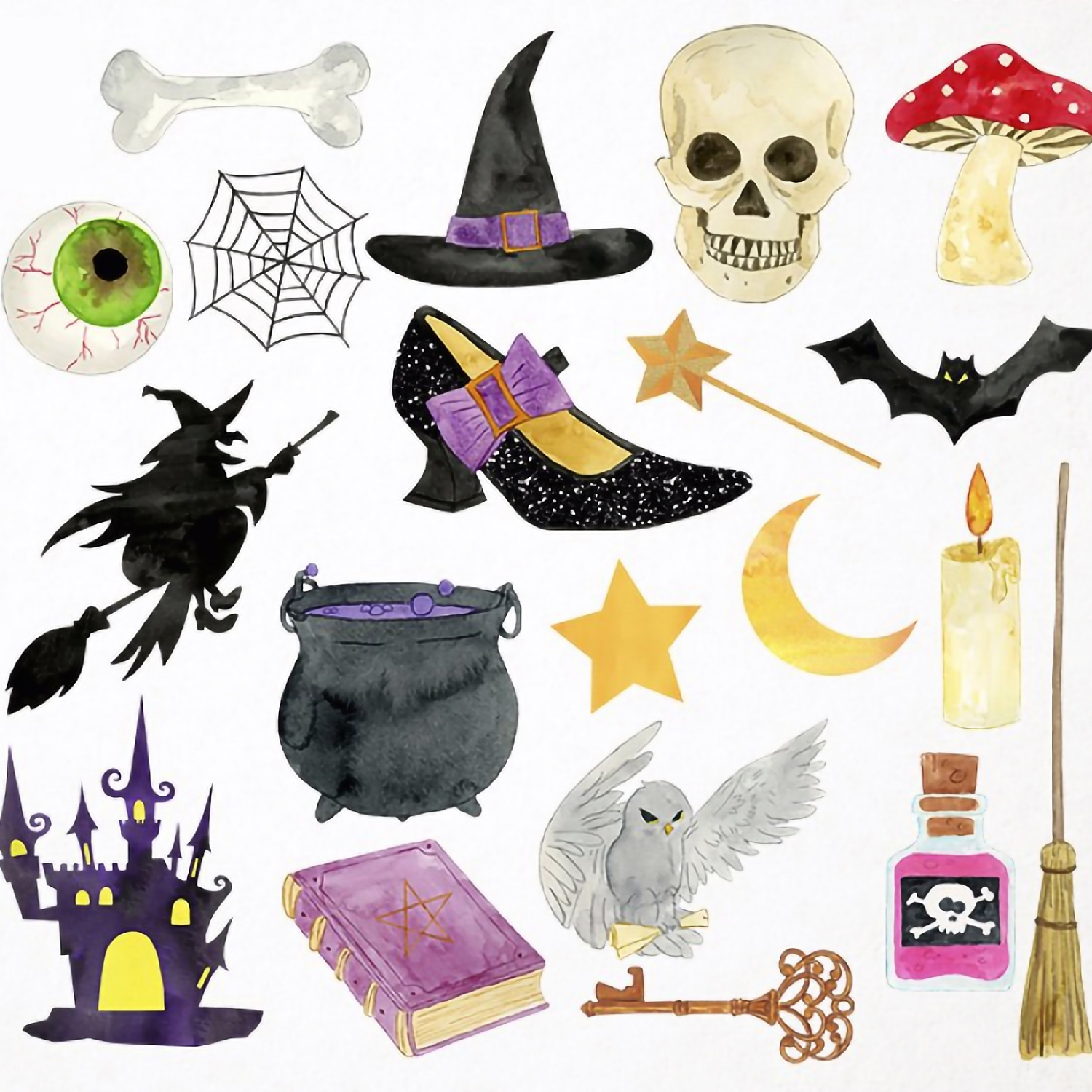 Prints of watercolor witch clipart.
