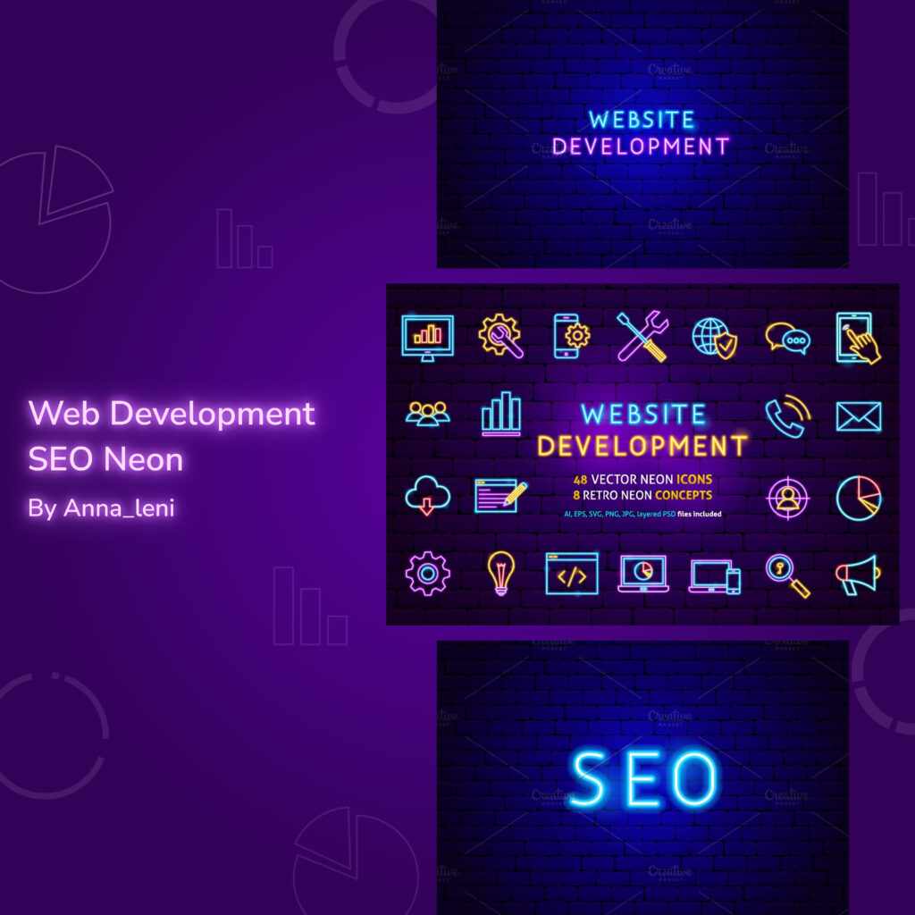 Web Development SEO Neon Icons – MasterBundles