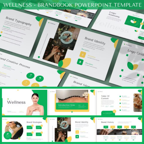 Prints of wellness brandbook powerpoint template.