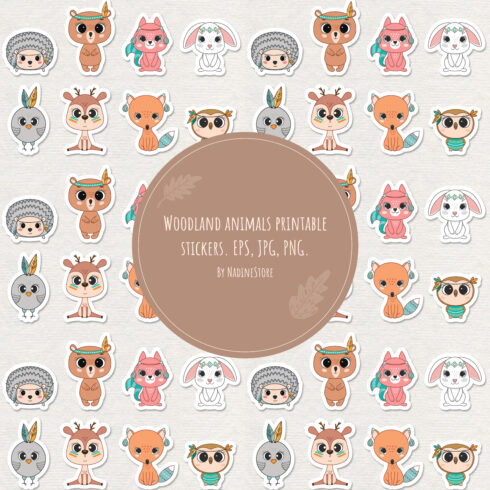 Preview woodland animals printable stickers.