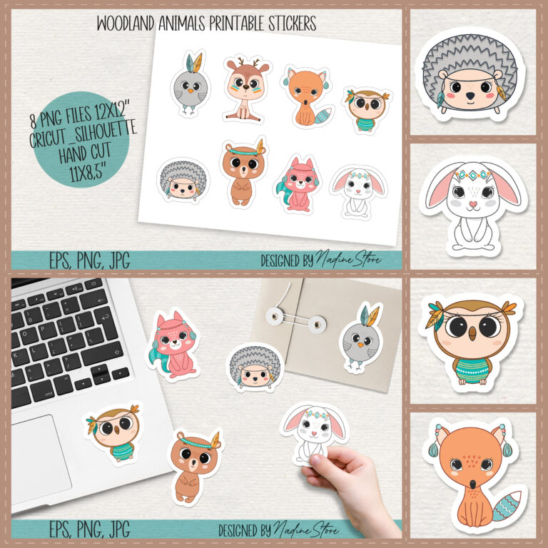 Woodland Animals Printable Stickers. EPS, JPG, PNG. – MasterBundles