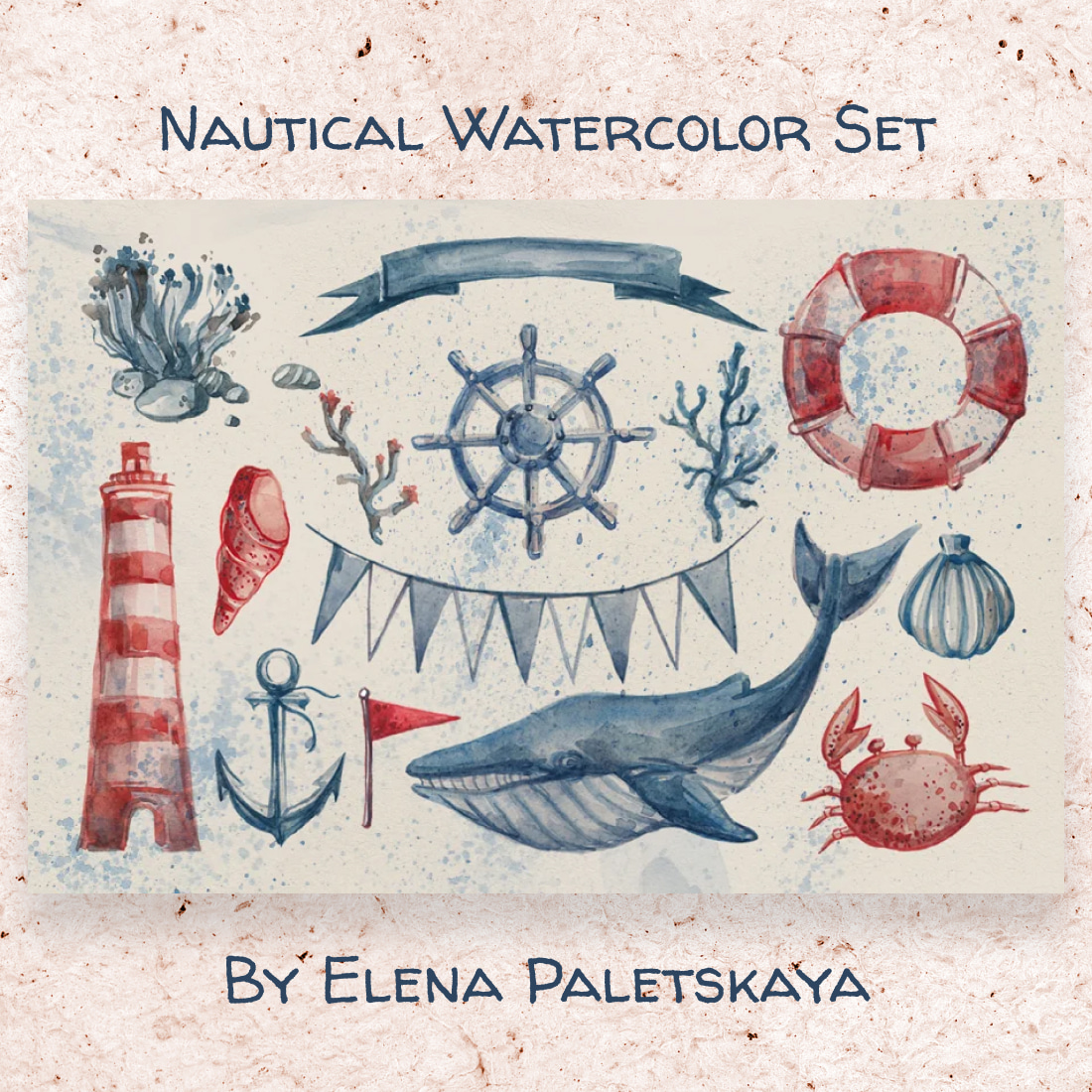 Prints of nautical watercolor set.