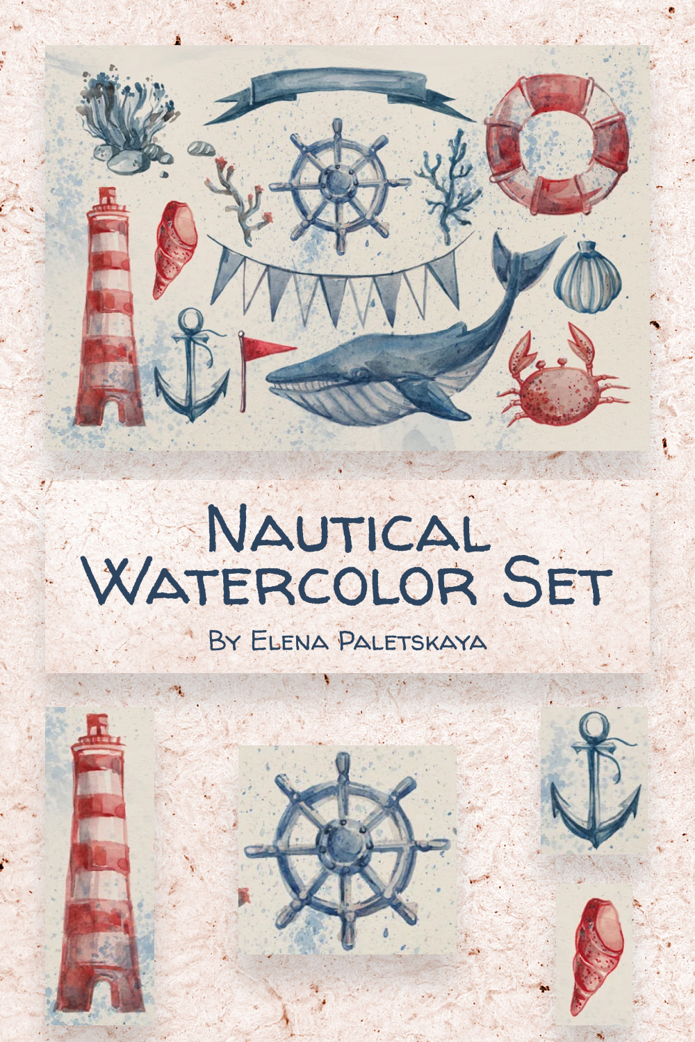 Nautical watercolor set of pinterest.