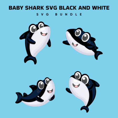 Baby shark svg black and white bundle.