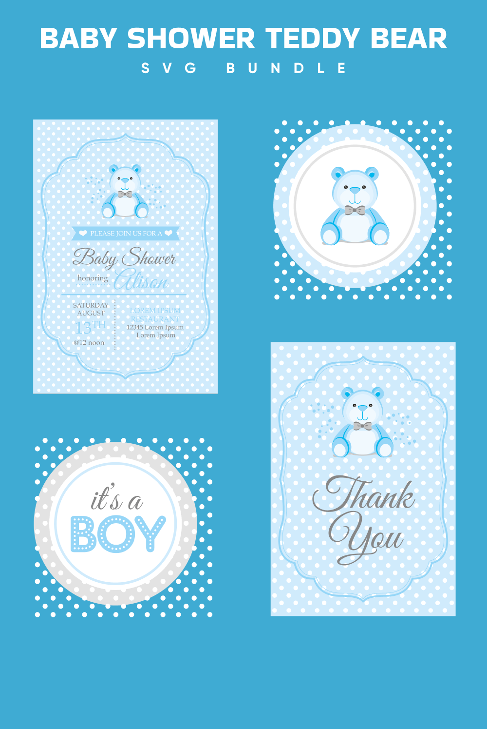Blue and white baby shower teddy bear themed baby shower.