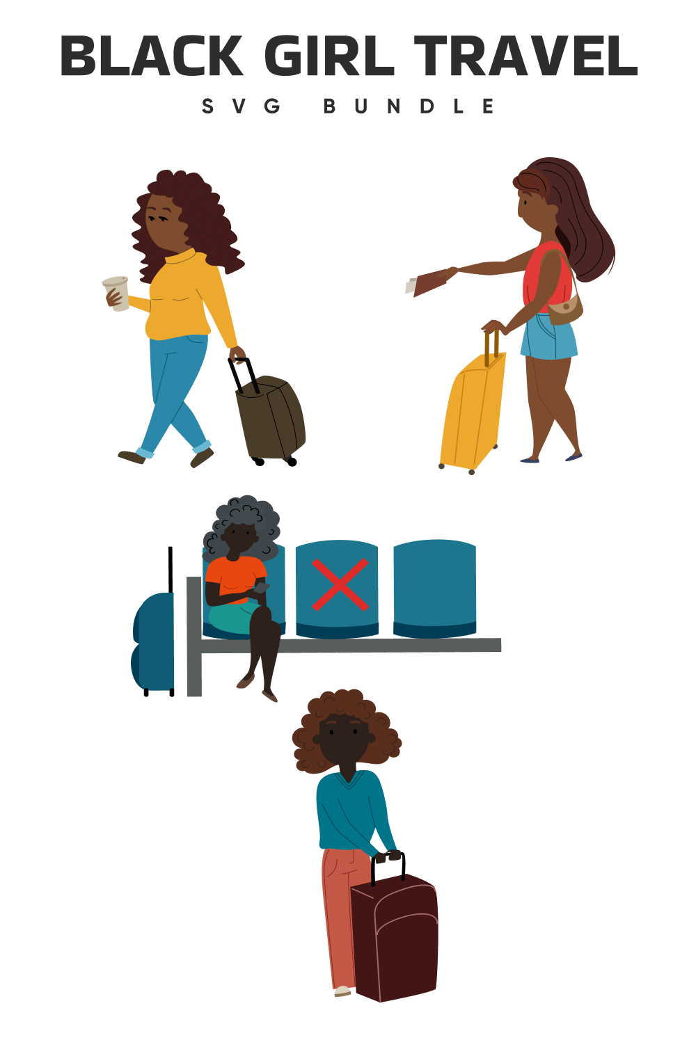 A black girl with a glass of coffee in her hands is preparing for a long journey.