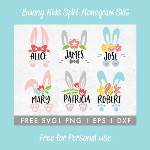 FREE Bunny Kids Split Monogram SVG.