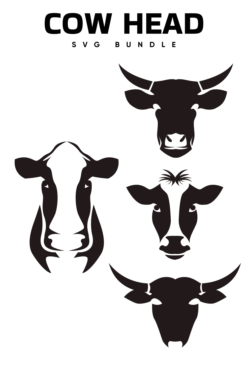 Big cow heads with big horns.