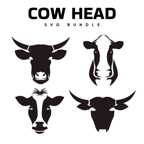 Set of four cow head silhouettes on a white background.