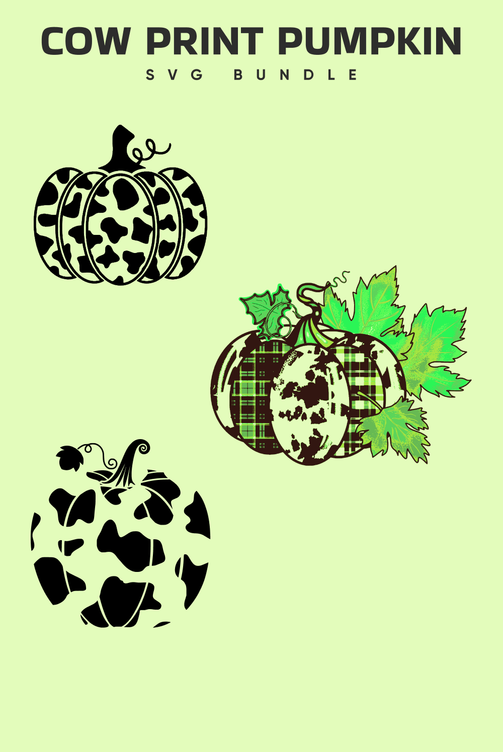 Green background with black and white pumpkins.