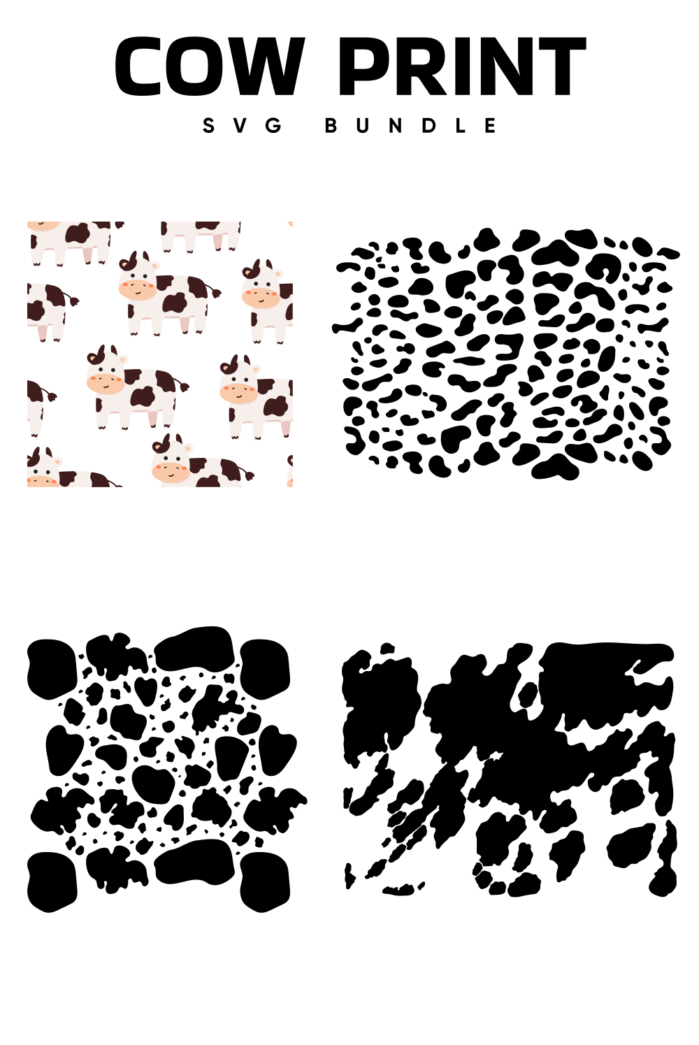 Image of white prints with black spots similar to the color of a cow.