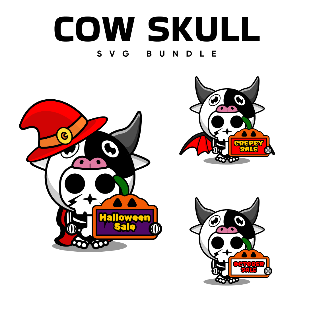 Cow skull svg bundle for halloween sale.