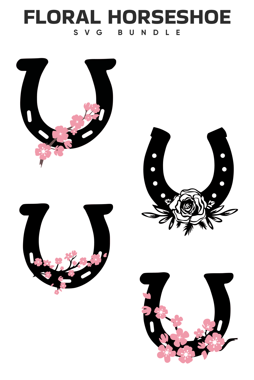 Horse shoe with pink flowers on it.