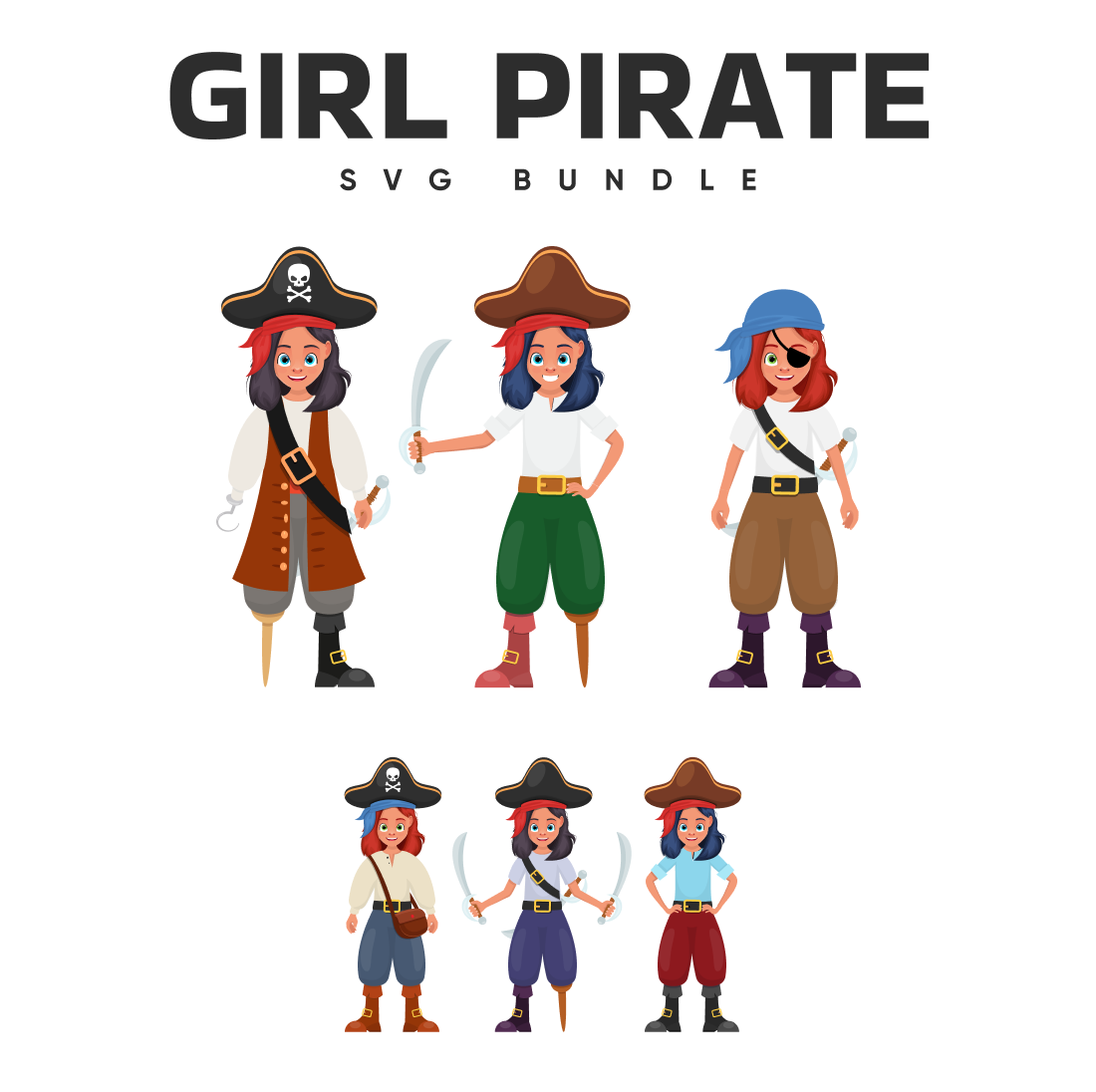 Prints of girl pirate svg bundle.