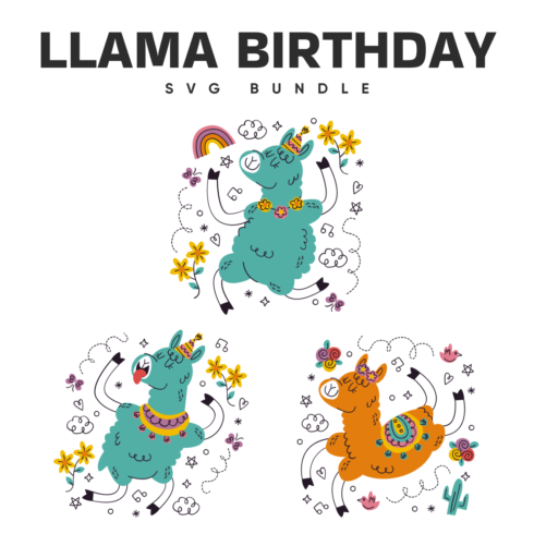 Llama birthday svg bundle.