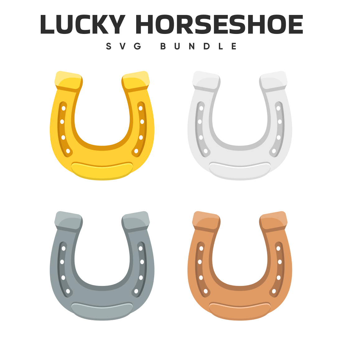 Set of four horseshoes with the words lucky horseshoe svg bundle.
