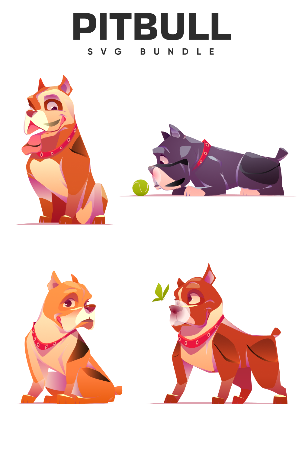 Series of cartoon dogs with different poses.