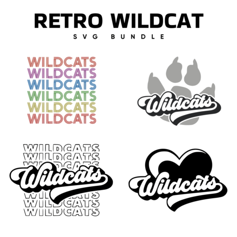 Set of four retro wild cats stickers.