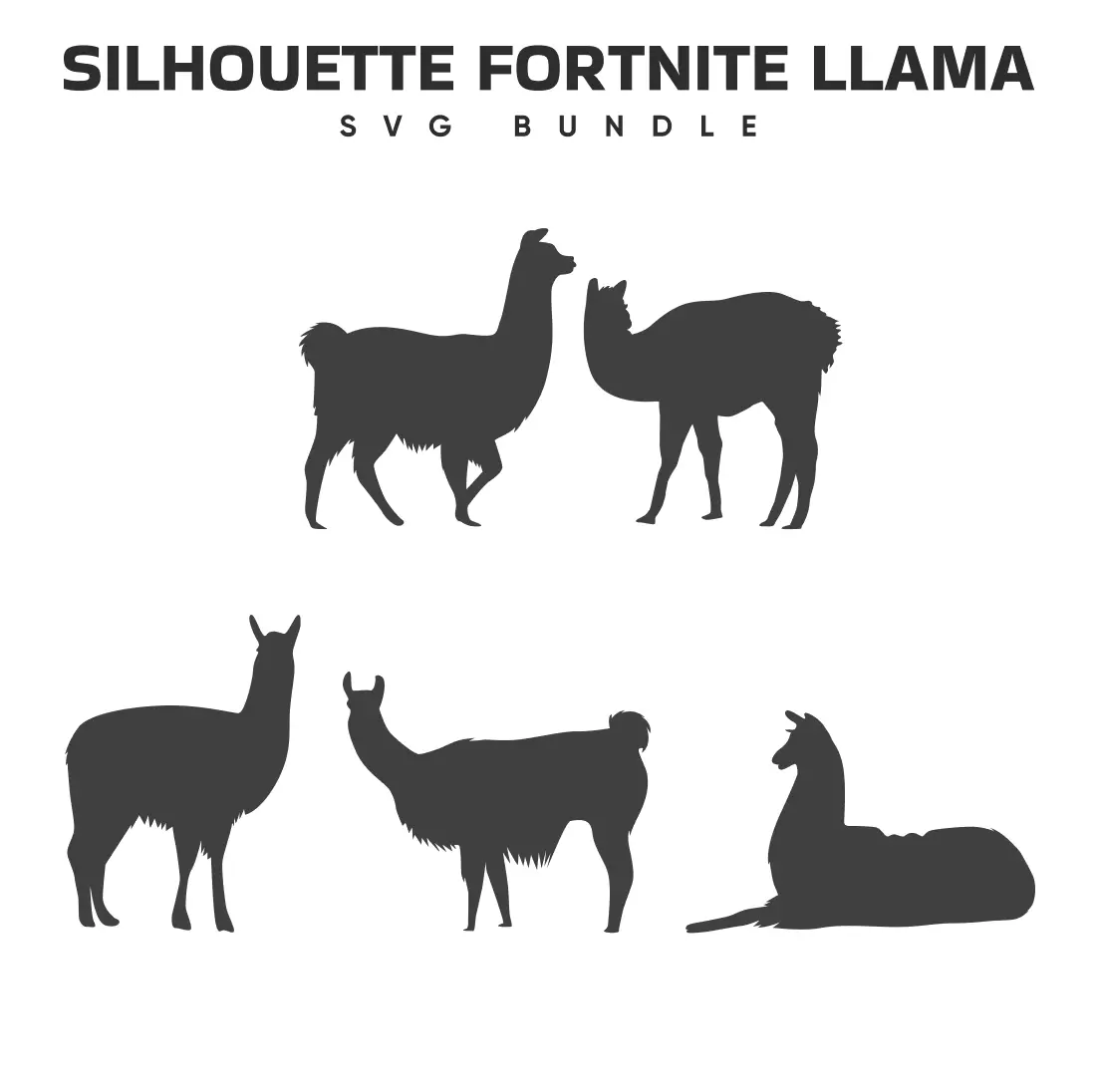 Silhouettes of llamas and llamas in different poses.