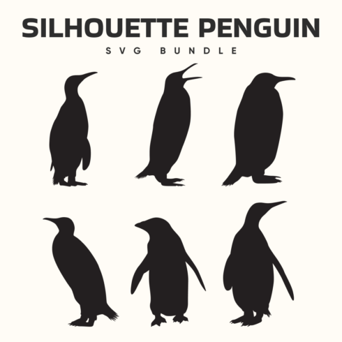 The silhouettes of penguins on a white background.