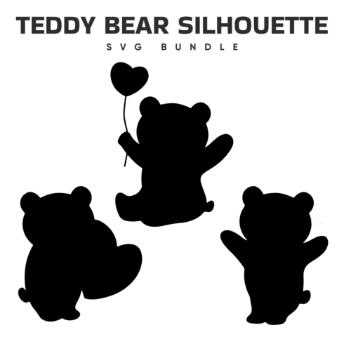 Teddy bear silhouette with a heart balloon.