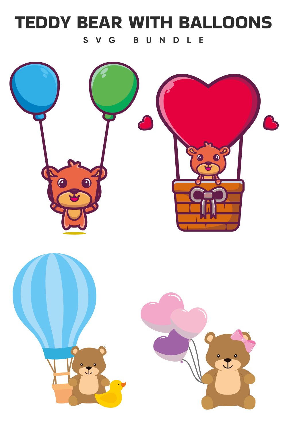 Teddy bear with balloons svg bundle.