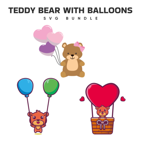 Teddy bear with balloons svg bundle.