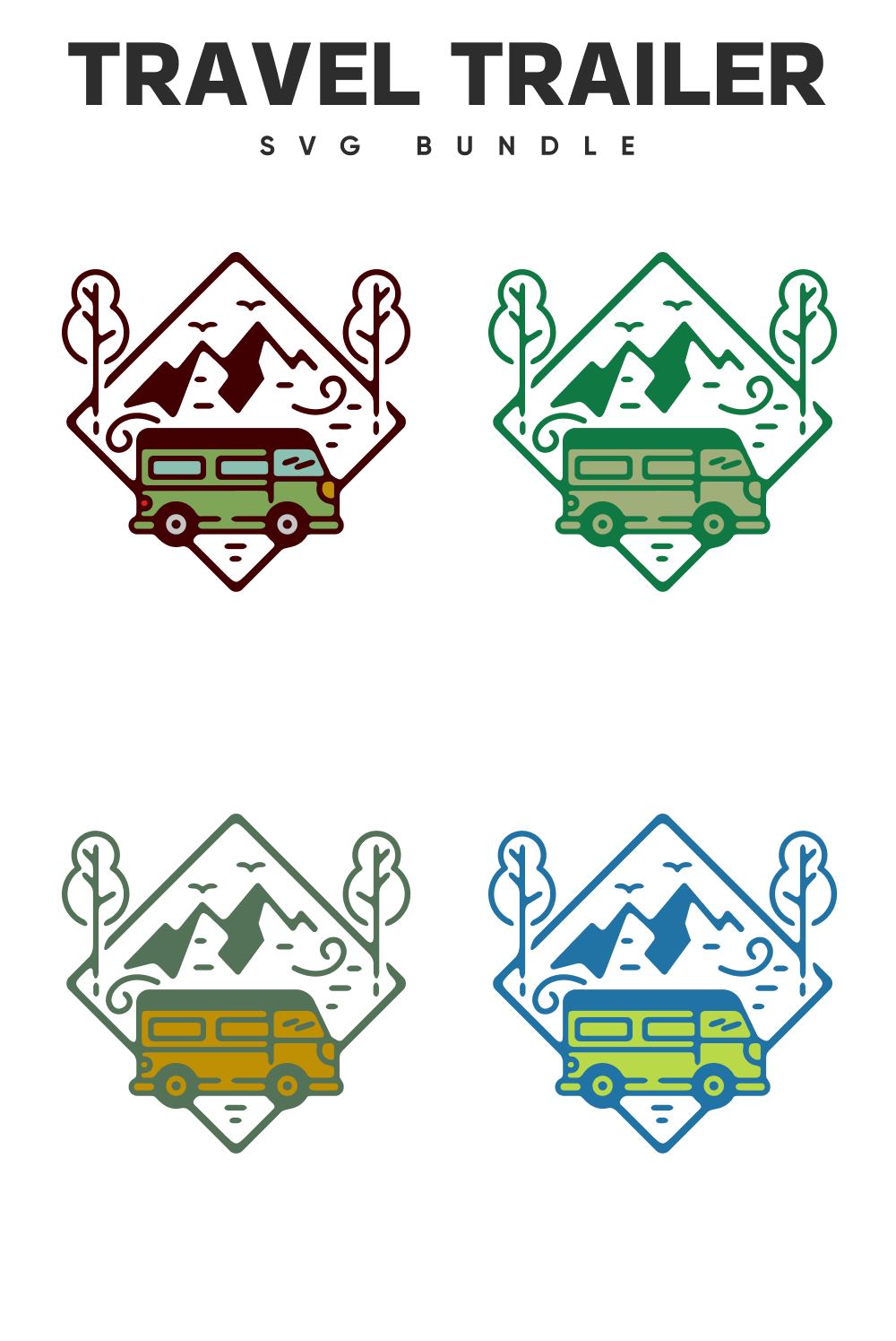 Travel trailer in different colors.