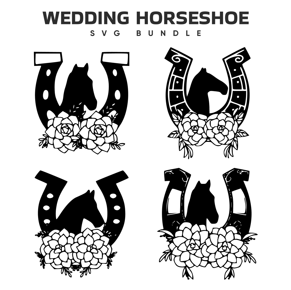 Set of four horse shoe designs.